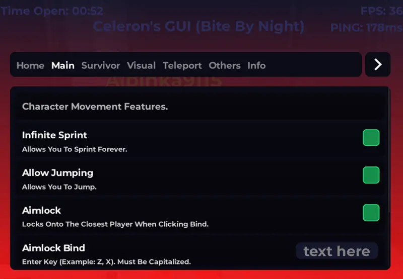Celeron’s GUI Script For Bite By Night Keyless - Anti Death, Instant Escape