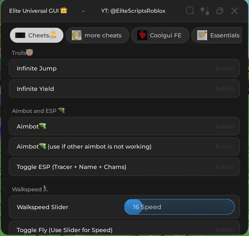 Elite Hub Universal Keyless Script -Aimbot, Fly, Walkspeed