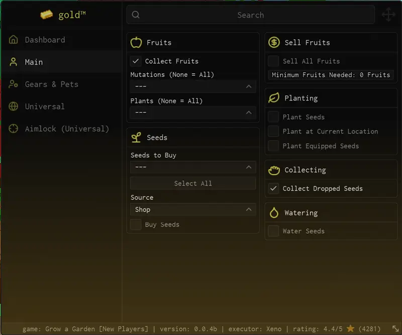 Gold Grow a Garden Script - Auto Collect, Auto Plant, & more