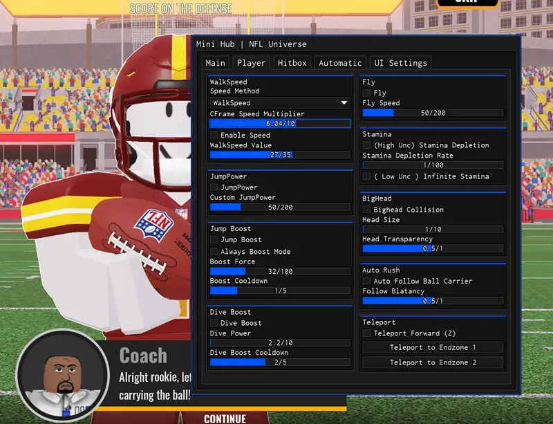 NFL Universe Football Script by Mini Hub - Ball control, Aimbot