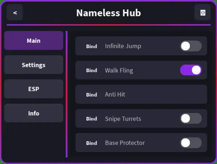 Nameless Hub SAB Script | Infinite Jump, Anti Hit