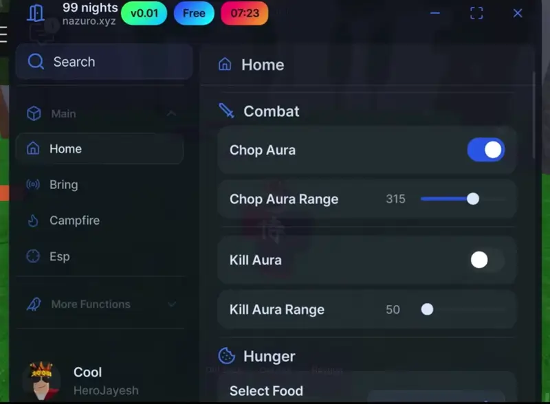 Nazuro Hub [No Key] Scripts 99 Nights - Kill Aura, Bring Item, Teleport, ESP