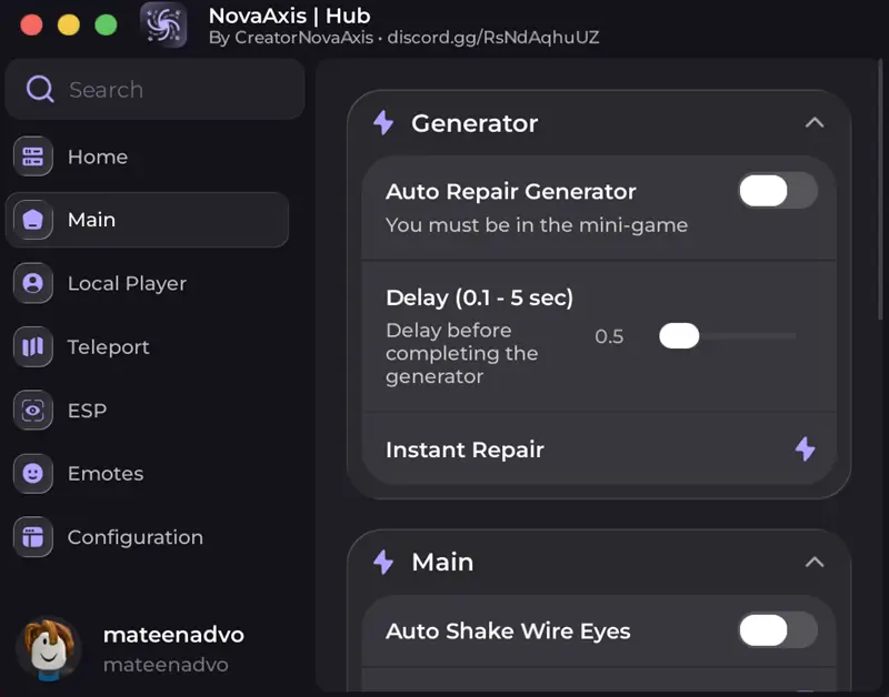 NovaAxis Hub Bite by Night Script No Key - Auto Repair, Auto Shake