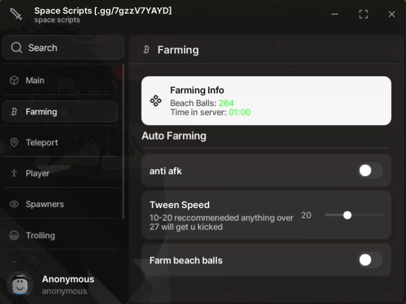 Space Scripts Auto Farm, Teleport & more