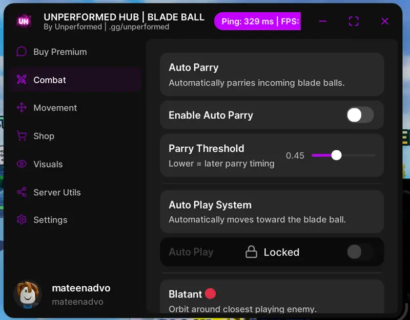 UNPERFORMED Hub Blade Ball Script - Auto Parry, Speed